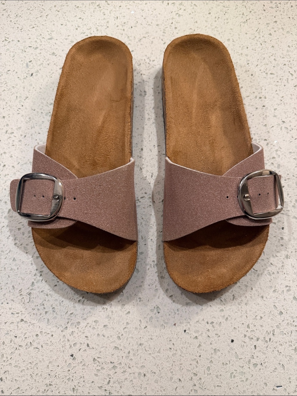 Tan Single-Buckle Slide Sandals
